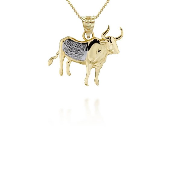 10K Solid Gold Chinese Lunar Year of the Ox Diamond Pendant Necklace